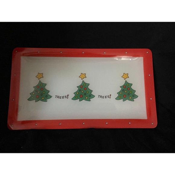 Fitz and Floyd Essentials Merry Christmas 3 Tree Glass Platter - Picture 2 of 4